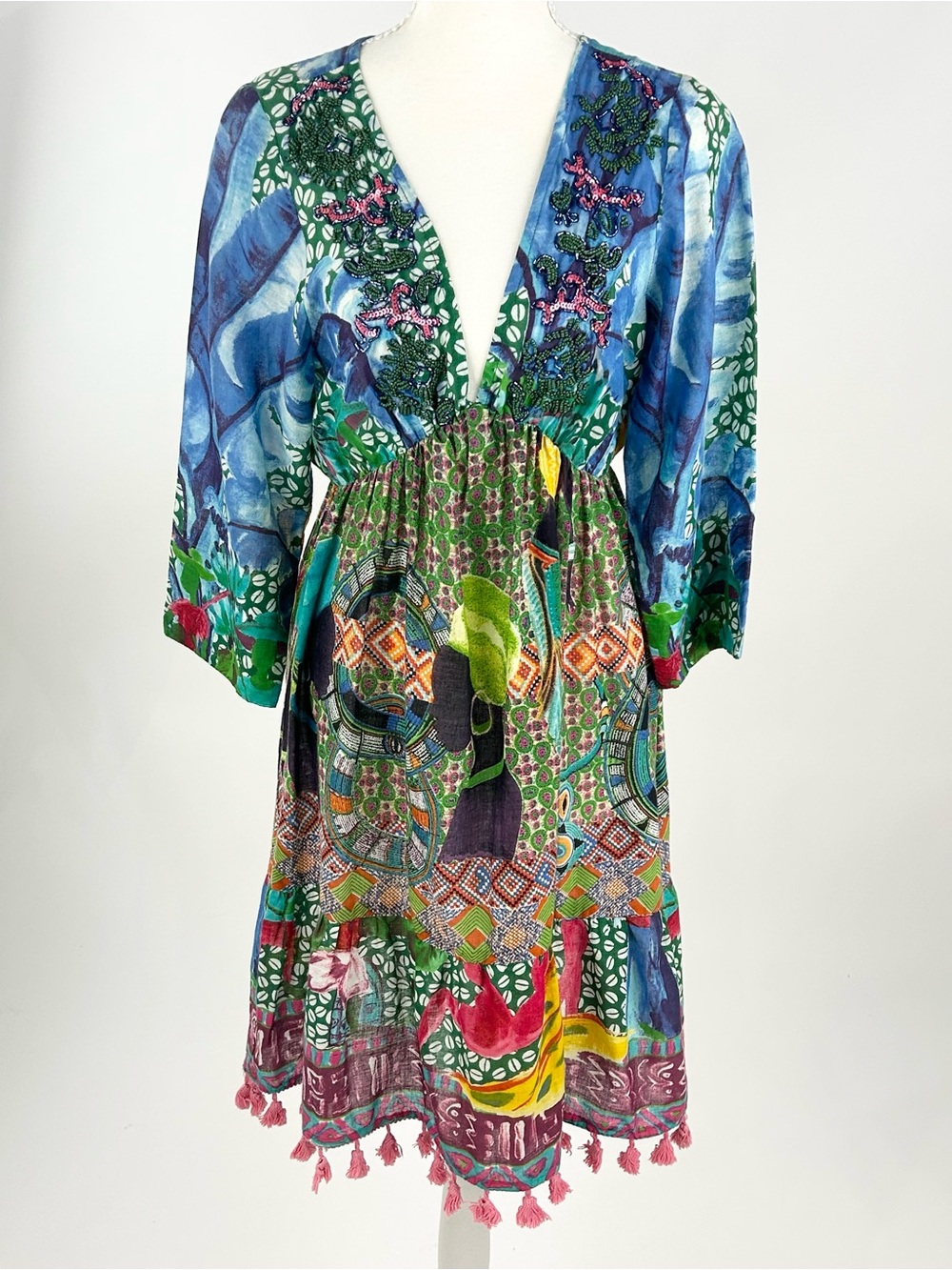 Antica Sartoria Giacomo Cinque AC513 Beaded Tassel Cotton Dress One Size